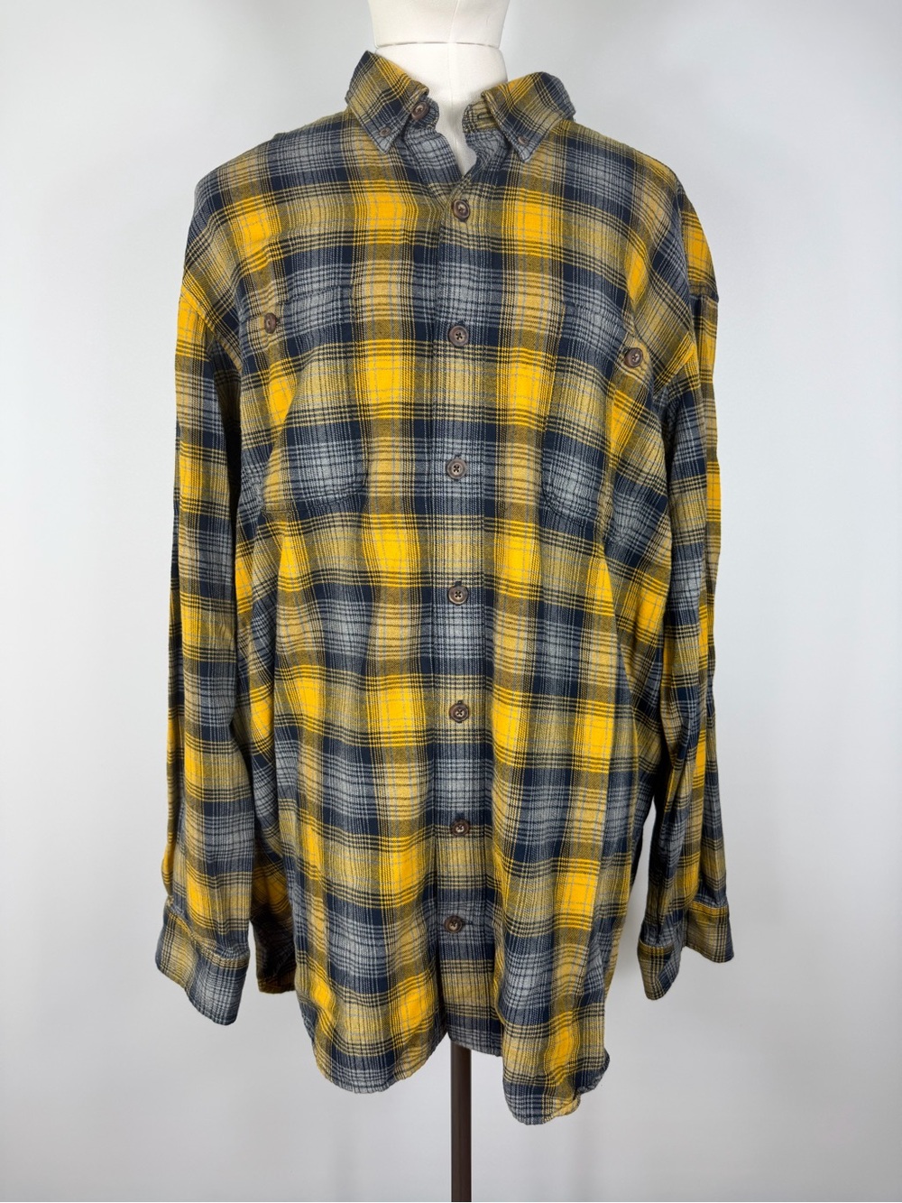 Duluth Trading Co Yellow & Gray Plaid Button-Down Flannel Shirt 100% cotton XL
